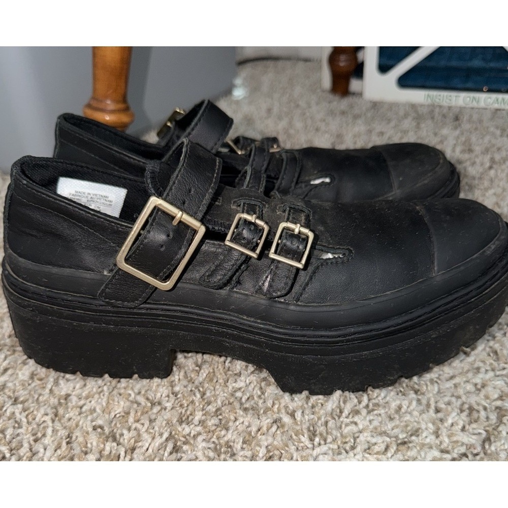 Converse Mary Jane Platform Black Lugged Heel Platform Buckle Shoes Womens 7.5
